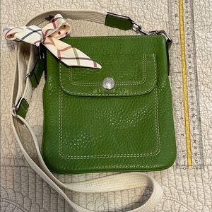 Coach Green Crossbody Bag with Plaid Accent Ribbon